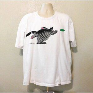 Crazy Shirts Hawaii Kliban Cat Vintage Tee Large White Frisbee Dog Single Stitch